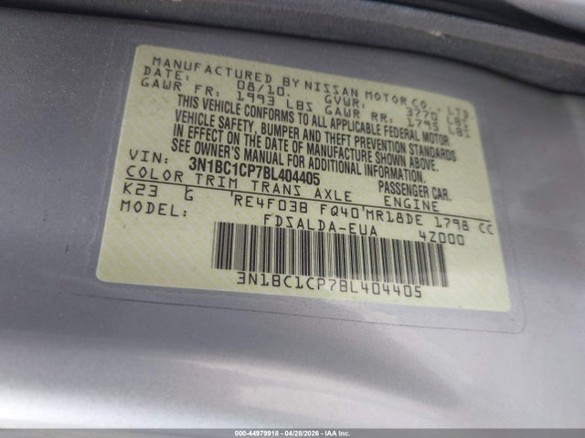 Aukcja sprzedaży 2011 Nissan Versa 1.8s, vin: 3N1BC1CP7BL404405, numer aukcji: 44979918