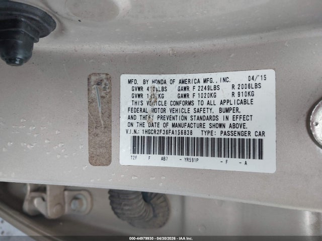 Aukcja sprzedaży 2015 Honda Accord Lx, vin: 1HGCR2F36FA156838, numer aukcji: 44979930