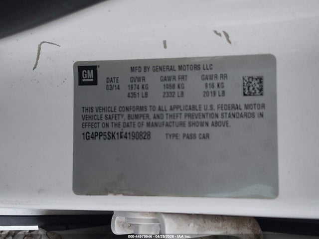 Продажа на аукционе авто 2014 Buick Verano, vin: 1G4PP5SK1E4190828, номер лота: 44979946
