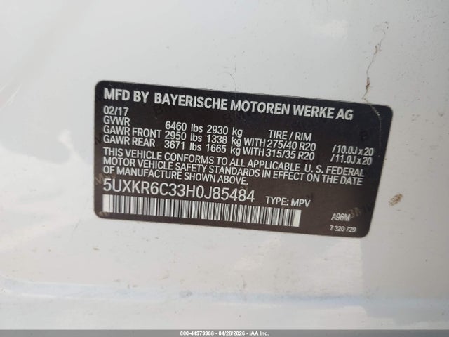 2017 Bmw X5 Xdrive50i მანქანა იყიდება აუქციონზე, vin: 5UXKR6C33H0J85484, აუქციონის ნომერი: 44979968