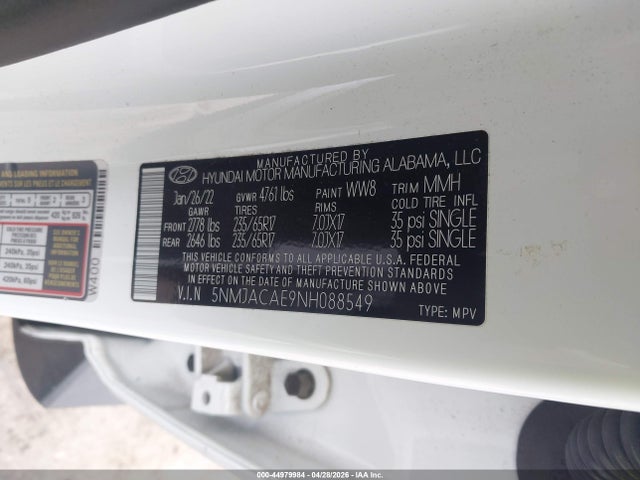 Aukcja sprzedaży 2022 Hyundai Tucson Se, vin: 5NMJACAE9NH088549, numer aukcji: 44979984