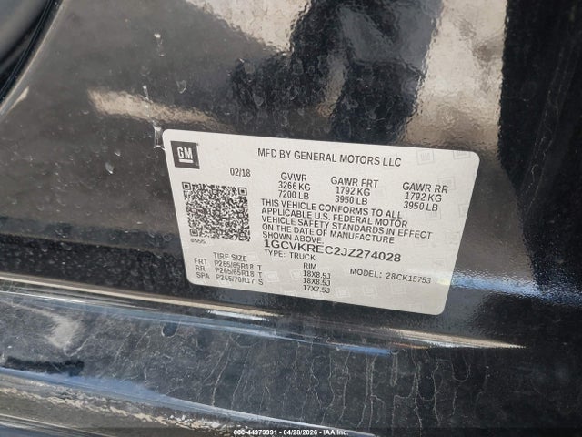 Aukcja sprzedaży 2018 Chevrolet Silverado 1500 2lt, vin: 1GCVKREC2JZ274028, numer aukcji: 44979991