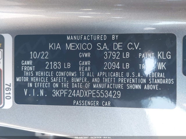 3KPF24ADXPE553429 KIA Forte Lxs