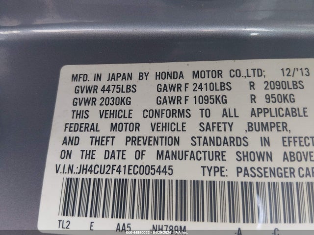 44980022 :رقم المزاد ، JH4CU2F41EC005445 vin ، 2014 Acura Tsx 2.4 مزاد بيع