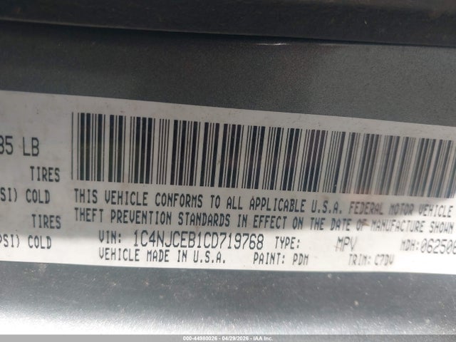 Продажа на аукционе авто 2012 Jeep Compass Latitude, vin: 1C4NJCEB1CD719768, номер лота: 44980026