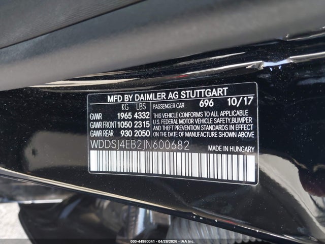 44980041 :رقم المزاد ، WDDSJ4EB2JN600682 vin ، 2018 Mercedes-benz Cla 250 مزاد بيع