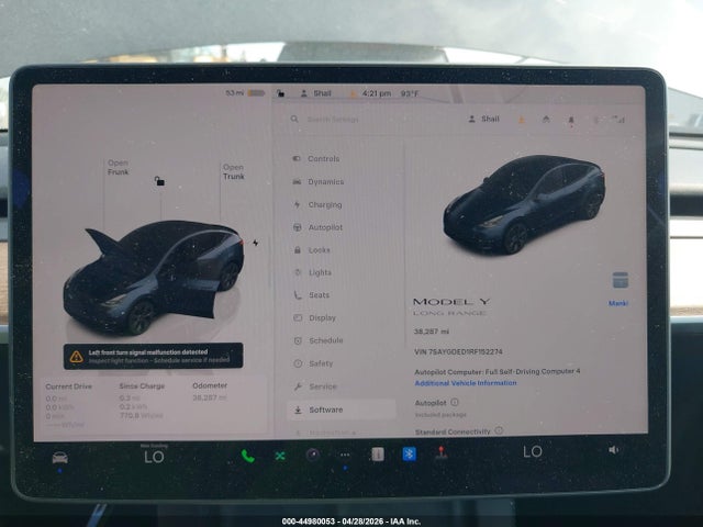 44980053 :رقم المزاد ، 7SAYGDED1RF152274 vin ، 2024 Tesla Model Y Long Range Single Motor Rear-wheel Drive/rwd مزاد بيع