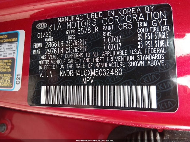 Продажа на аукционе авто 2021 Kia Sorento Hybrid Ex, vin: KNDRH4LGXM5032480, номер лота: 44980055