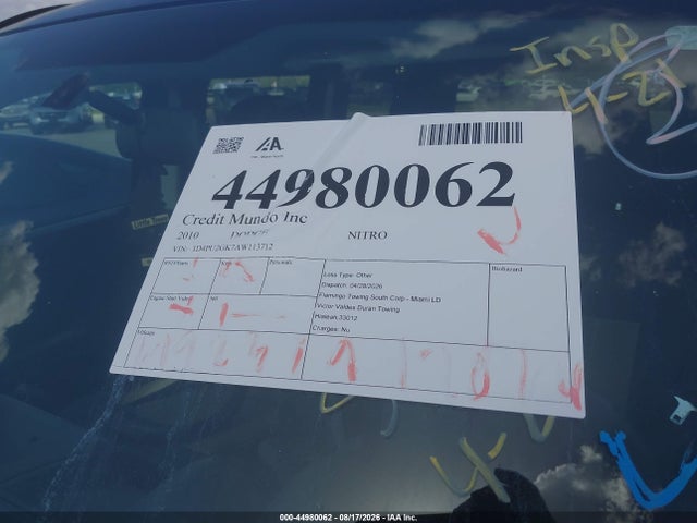 Aukcja sprzedaży 2010 Dodge Nitro Se, vin: 1D4PU2GK7AW113712, numer aukcji: 44980062