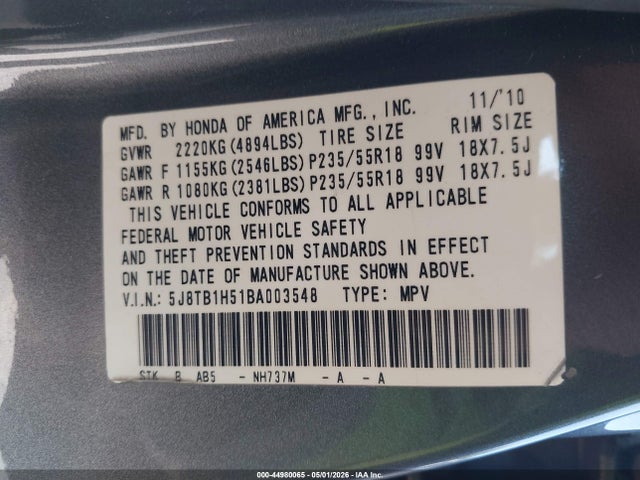 Aukcja sprzedaży 2011 Acura Rdx, vin: 5J8TB1H51BA003548, numer aukcji: 44980065