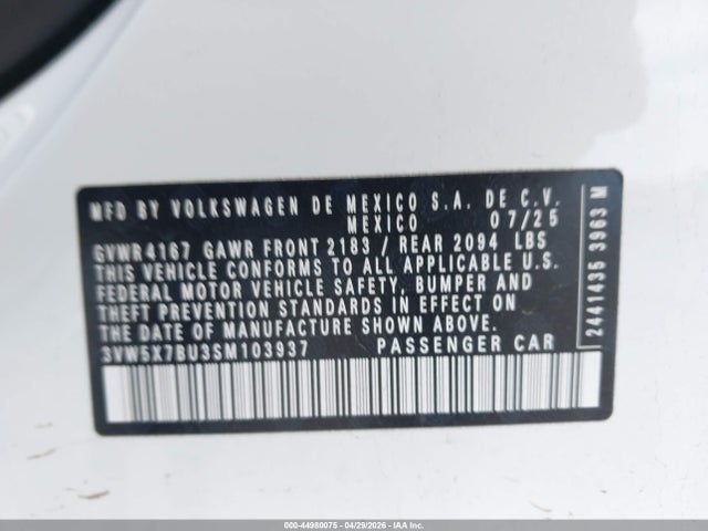 3VW5X7BU3SM103937 Volkswagen Jetta 1.5t S