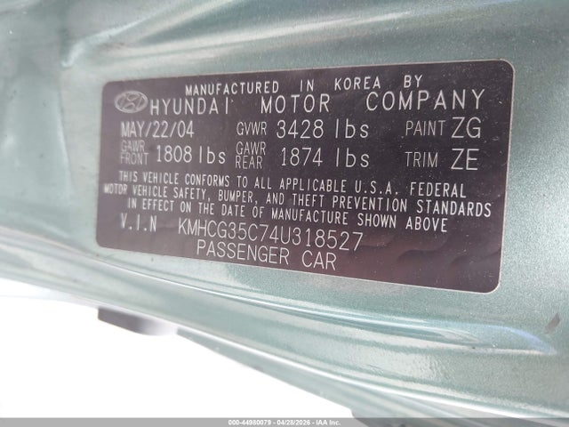 Продаж на аукціоні авто 2004 Hyundai Accent Gl/gt, vin: KMHCG35C74U318527, номер лоту: 44980079