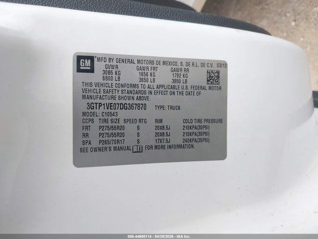 Aukcja sprzedaży 2013 Gmc Sierra 1500 Sle, vin: 3GTP1VE07DG367870, numer aukcji: 44980114