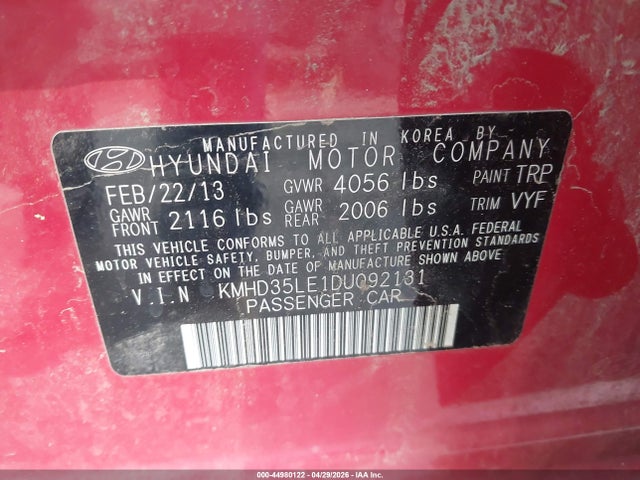 Продажа на аукционе авто 2013 Hyundai Elantra Gt, vin: KMHD35LE1DU092131, номер лота: 44980122