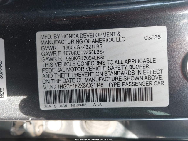 Honda ACCORD LX 2025 1HGCY1F2XSA021148 Image 9