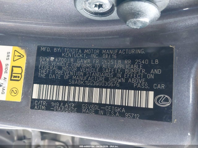 58ABK1GG3GU030676 Lexus ES 350