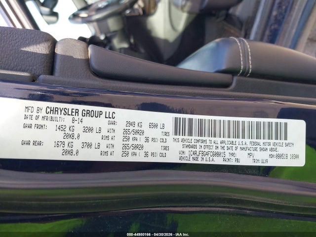 44980166 :رقم المزاد ، 1C4RJFBG4FC608015 vin ، 2015 Jeep Grand Cherokee Limited مزاد بيع