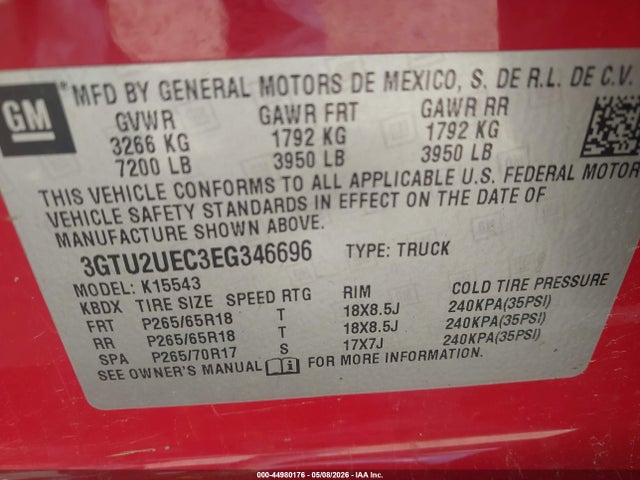 Aukcja sprzedaży 2014 Gmc Sierra 1500 Sle, vin: 3GTU2UEC3EG346696, numer aukcji: 44980176