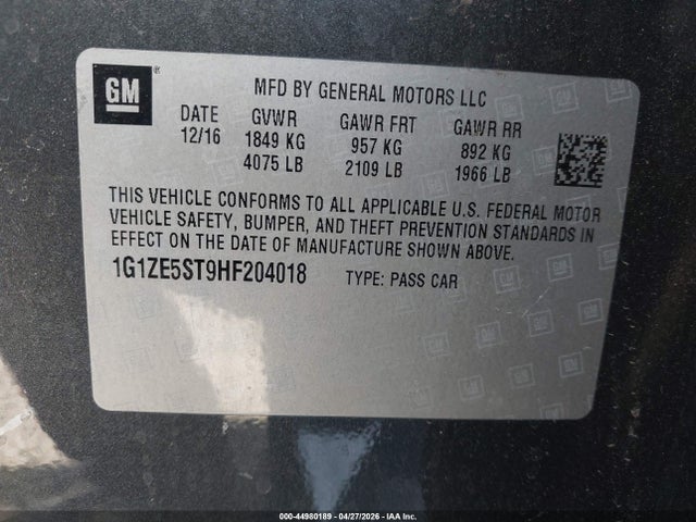 1G1ZE5ST9HF204018 Chevrolet MALIBU 1LT