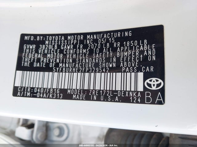 Toyota Corolla Le/le Plus/le Premium 2015 5YFBURHE2FP329542 Image 9