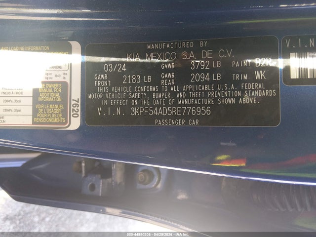 2024 Kia Forte Gt-line მანქანა იყიდება აუქციონზე, vin: 3KPF54AD5RE776956, აუქციონის ნომერი: 44980206
