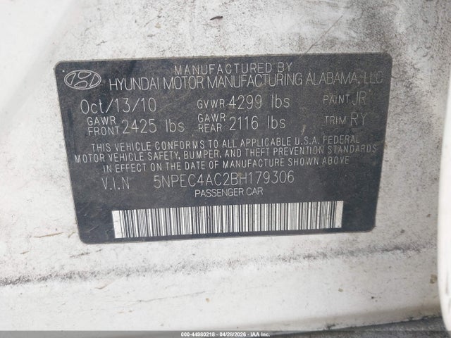 2011 Hyundai Sonata Se მანქანა იყიდება აუქციონზე, vin: 5NPEC4AC2BH179306, აუქციონის ნომერი: 44980218