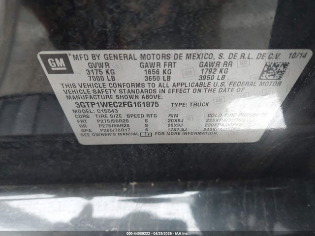44980222 :رقم المزاد ، 3GTP1WEC2FG161875 vin ، 2015 Gmc Sierra 1500 Denali مزاد بيع