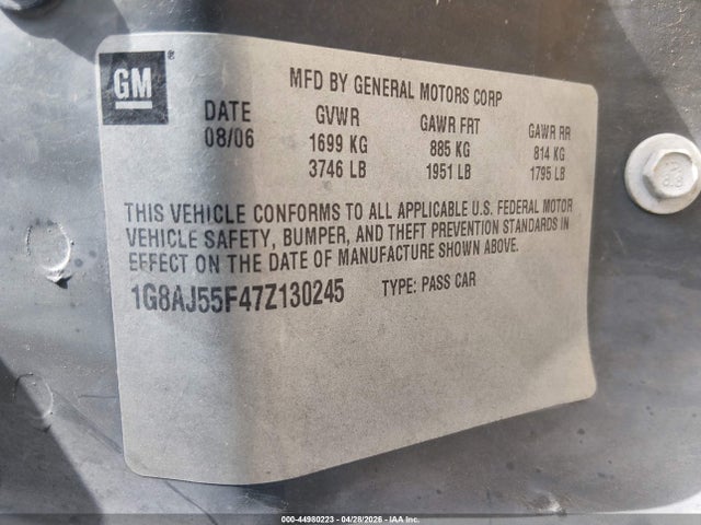 Aukcja sprzedaży 2007 Saturn Ion 2, vin: 1G8AJ55F47Z130245, numer aukcji: 44980223