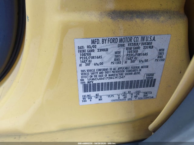 Продаж на аукціоні авто 2002 Ford Escape Xlt, vin: 1FMCU04172KC91247, номер лоту: 44980230