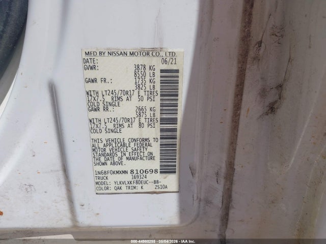 Продажа на аукционе авто 2021 Nissan Nv Cargo Nv1500 Sv Standard Roof V6, vin: 1N6BF0KMXMN810698, номер лота: 44980255