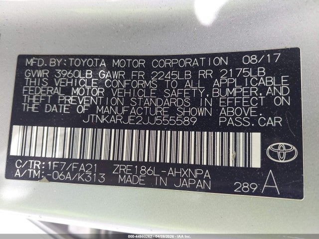 JTNKARJE2JJ555589 Toyota COROLLA IM