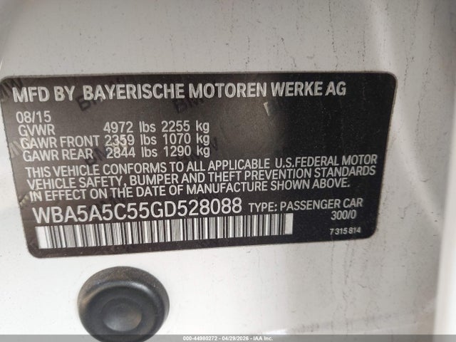 Aukcja sprzedaży 2016 Bmw 528i, vin: WBA5A5C55GD528088, numer aukcji: 44980272