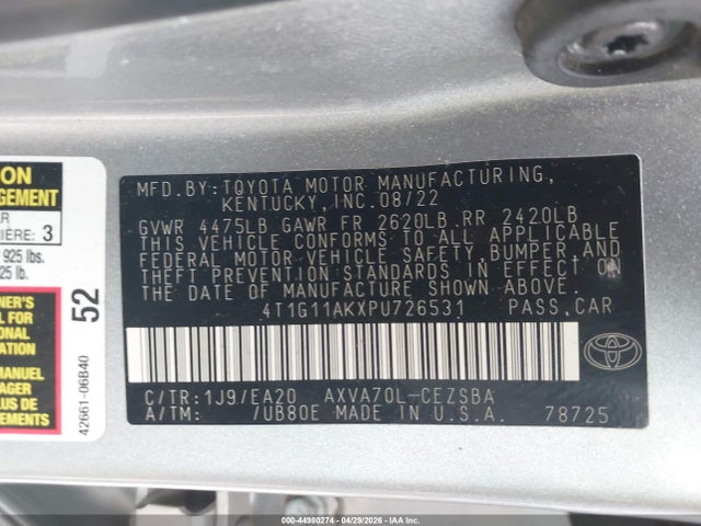 Toyota CAMRY SE 2023 4T1G11AKXPU726531 Image 9