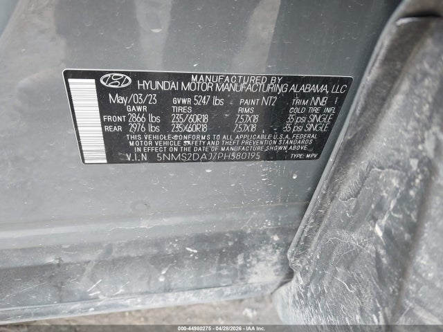 44980275 :رقم المزاد ، 5NMS2DAJ7PH580195 vin ، 2023 Hyundai Santa Fe Sel مزاد بيع