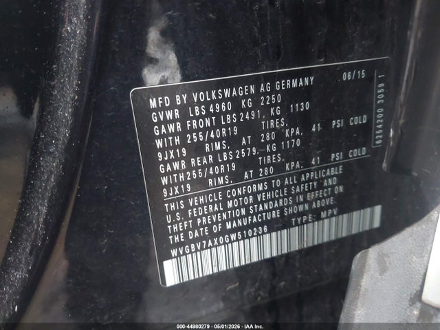Aukcja sprzedaży 2016 Volkswagen Tiguan Sel, vin: WVGBV7AX0GW510236, numer aukcji: 44980279