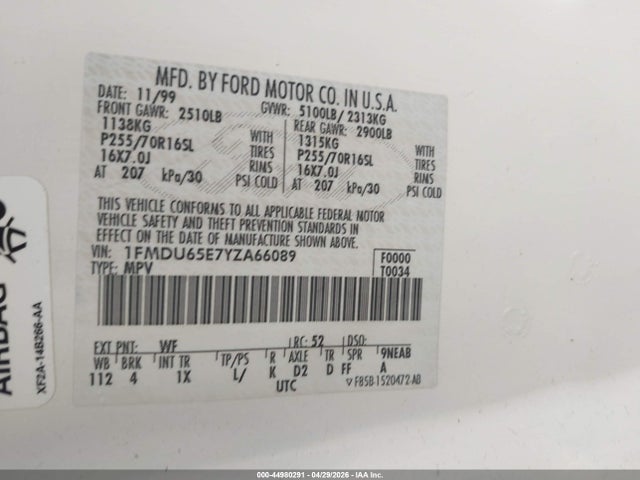 Продажа на аукционе авто 2000 Ford Explorer Limited, vin: 1FMDU65E7YZA66089, номер лота: 44980291