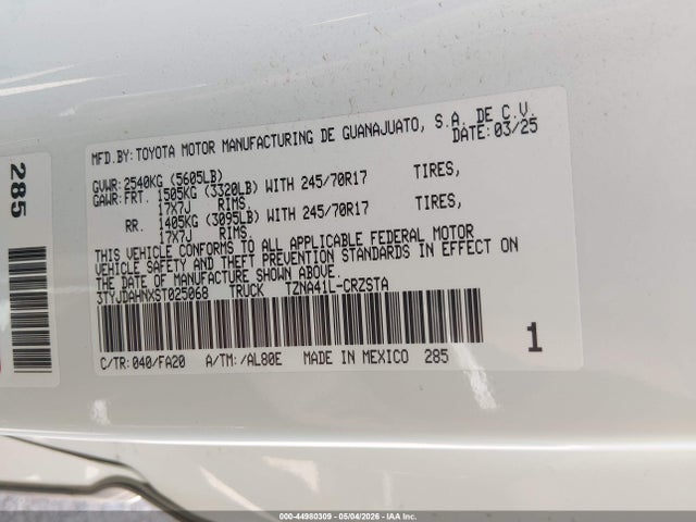 44980309 :رقم المزاد ، 3TYJDAHNXST025068 vin ، 2025 Toyota Tacoma Sr مزاد بيع