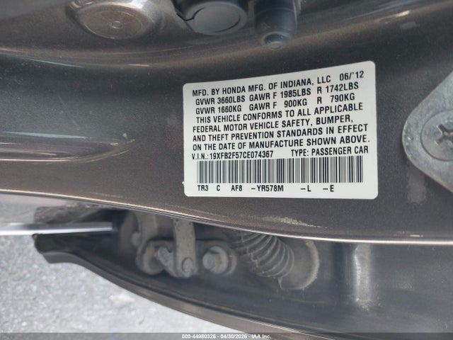 Продажа на аукционе авто 2012 Honda Civic Lx, vin: 19XFB2F57CE074367, номер лота: 44980326