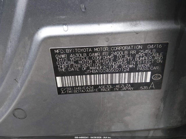 Aukcja sprzedaży 2016 Lexus Is 200t, vin: JTHBA1D24G5027124, numer aukcji: 44980341