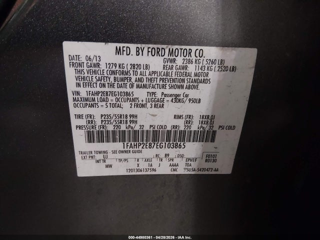 1FAHP2E87EG103865 Ford TAURUS SEL