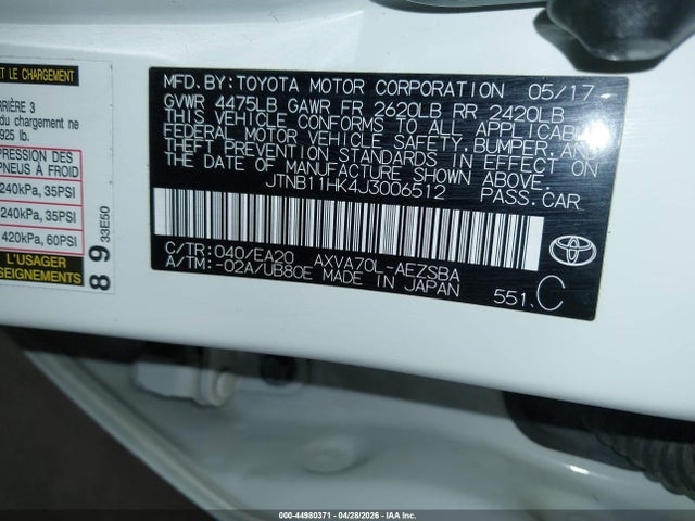 2018 Toyota Camry Se მანქანა იყიდება აუქციონზე, vin: JTNB11HK4J3006512, აუქციონის ნომერი: 44980371