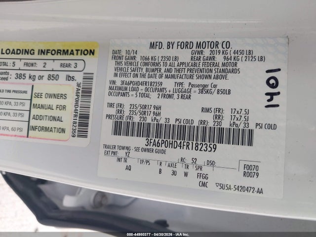 3FA6P0HD4FR182359 Ford FUSION SE