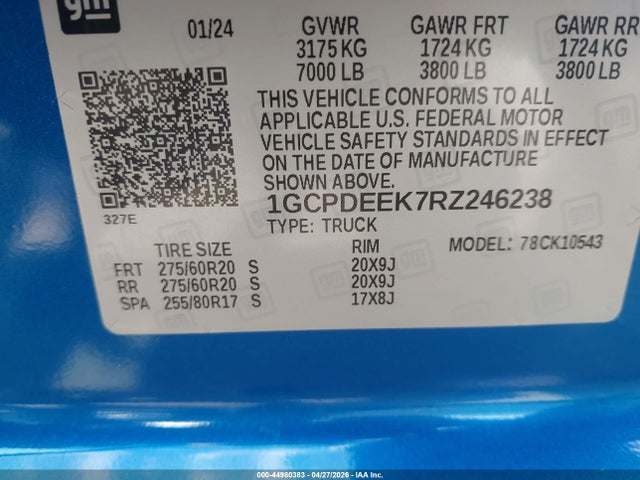 1GCPDEEK7RZ246238 Chevrolet Silverado 1500 4wd Short Bed Rst