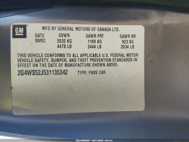 Продаж на аукціоні авто 2003 Buick Century Custom, vin: 2G4WS52J531135342, номер лоту: 44980387