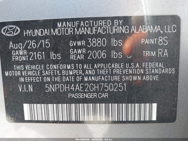Продаж на аукціоні авто 2016 Hyundai Elantra Se, vin: 5NPDH4AE2GH750251, номер лоту: 44980396
