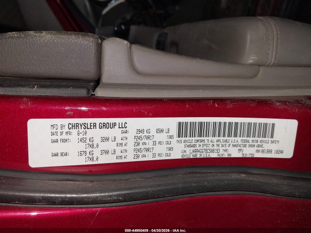 44980409 :رقم المزاد ، 1J4RR4GG7BC508193 vin ، 2011 Jeep Grand Cherokee Laredo مزاد بيع