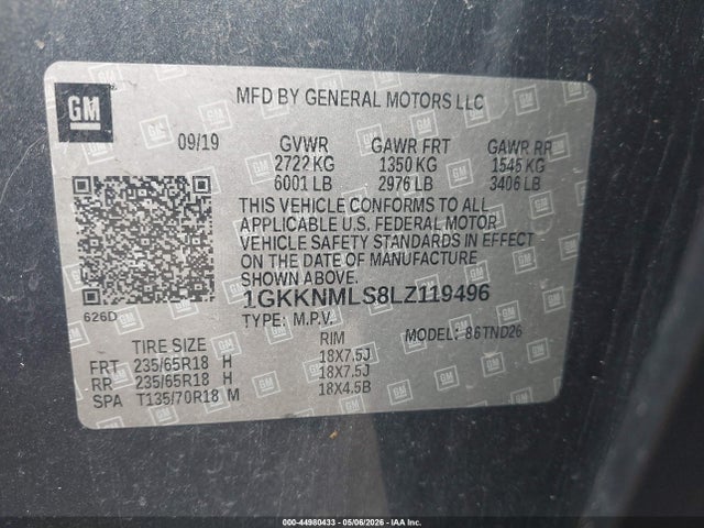 GMC Acadia Fwd Slt 2020 1GKKNMLS8LZ119496 Image 9