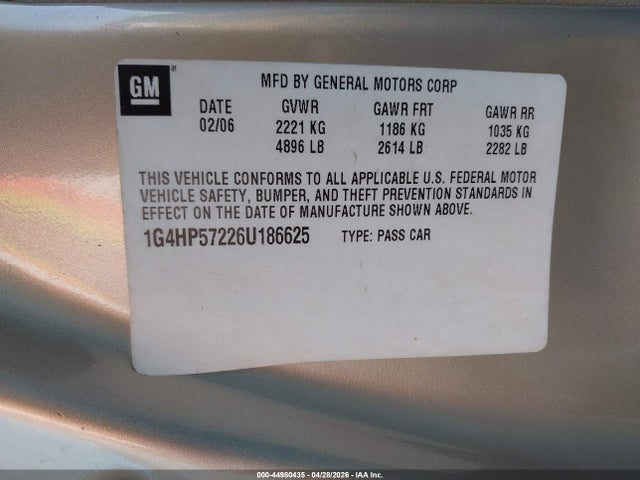 2006 Buick Lucerne Cx მანქანა იყიდება აუქციონზე, vin: 1G4HP57226U186625, აუქციონის ნომერი: 44980435
