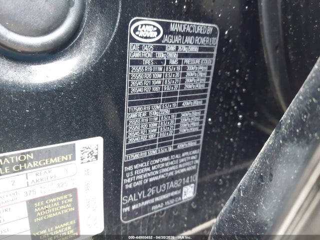 44980452 :رقم المزاد ، SALYL2FU3TA821410 vin ، 2026 Land Rover Range Rover Velar P400 Dynamic Se مزاد بيع