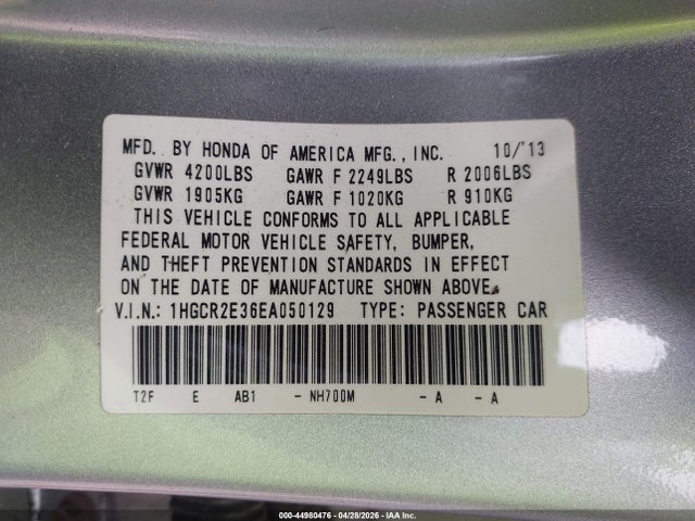 Aukcja sprzedaży 2014 Honda Accord Lx, vin: 1HGCR2E36EA050129, numer aukcji: 44980476